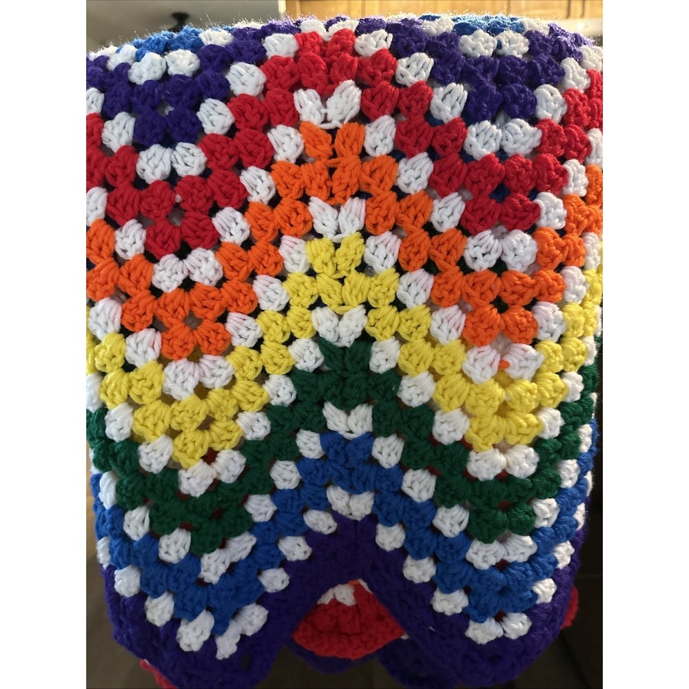 Crochet Rainbow Granny Afghan Blanket Chevron Throw 58x69 Handmade